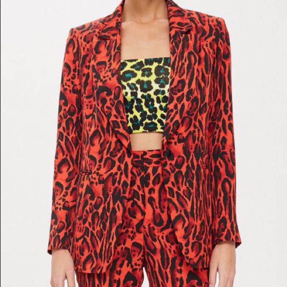 Topshop Red Leopard Print Blazer